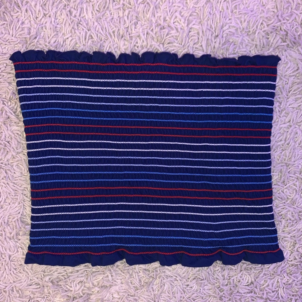 blue striped tube top